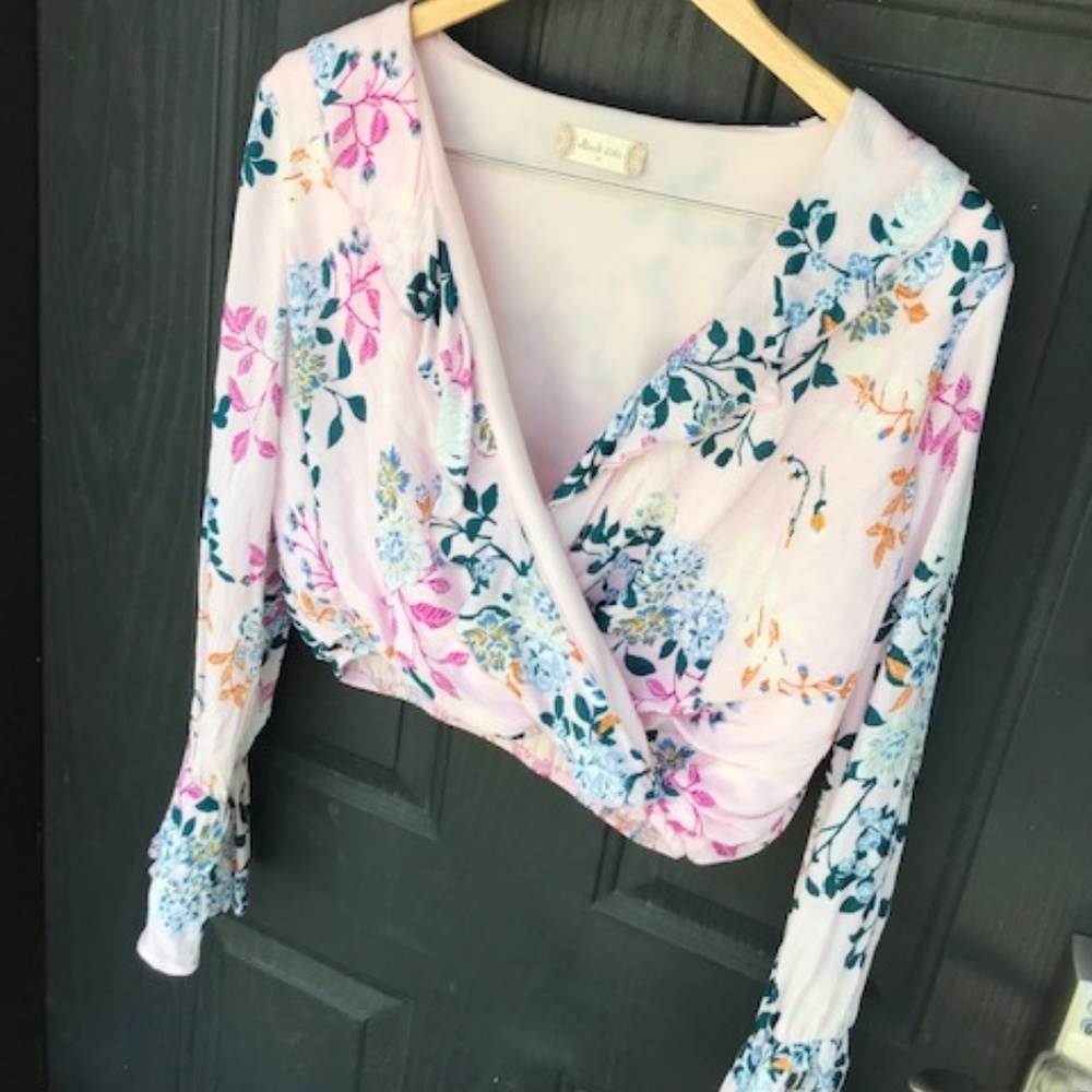 Altar'd State Crop Top  Bell Sleeve Floral Top